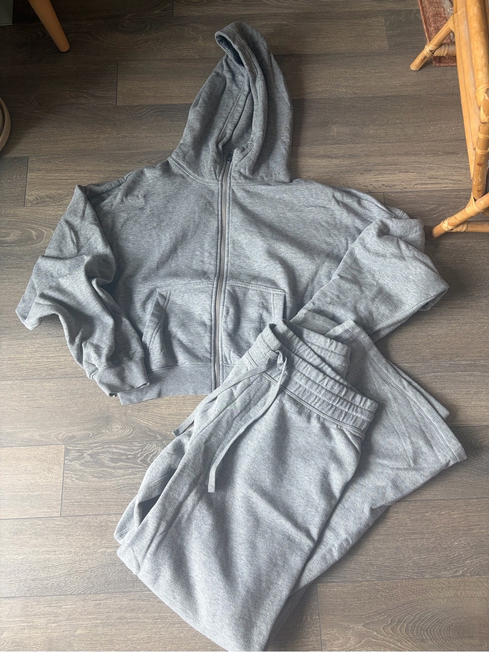 H&M Gray Zip Hoodie and Drawstring Sweatpants Set - M Hoodie, L Pant